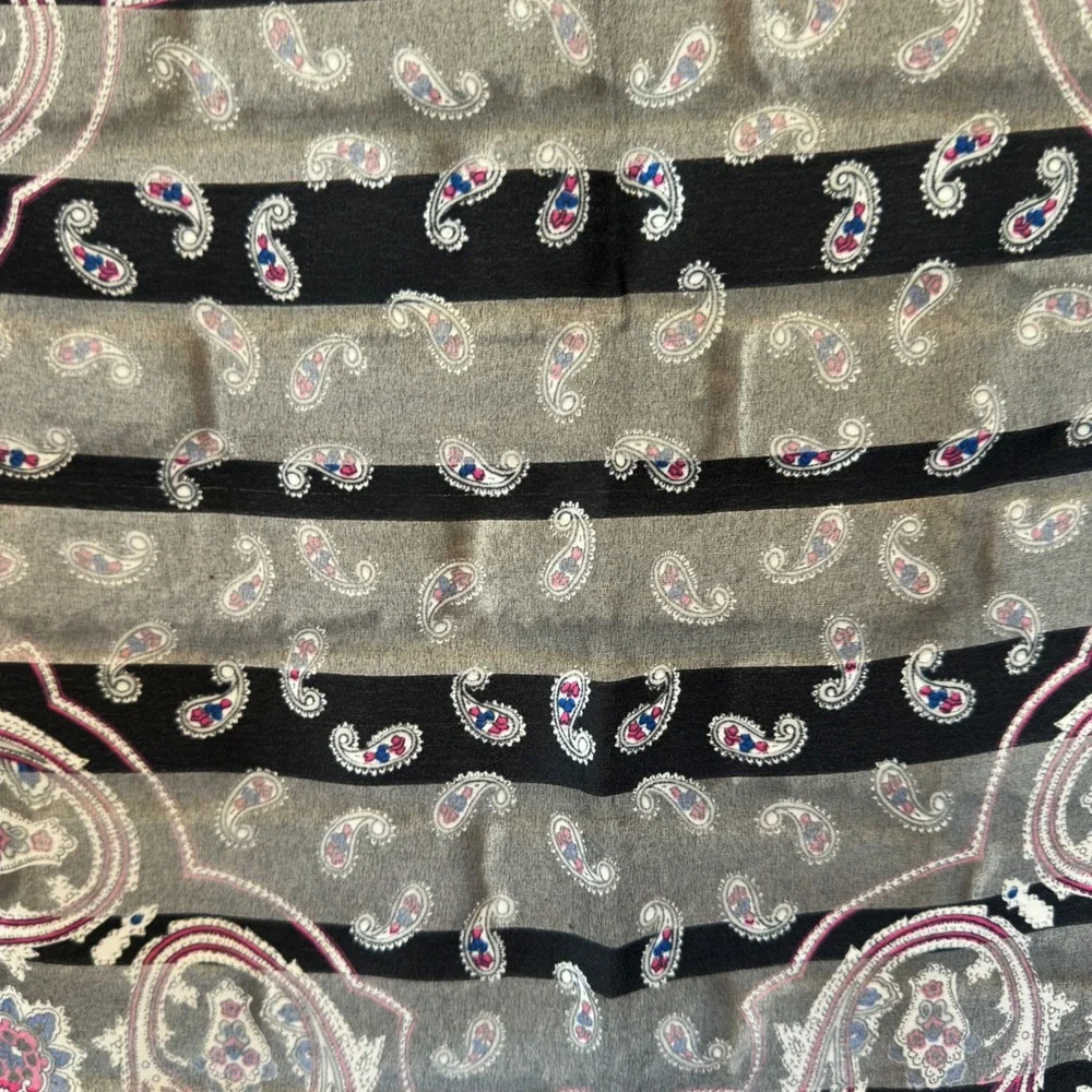 Paisley Square Scarf Black Grey Pink Striped Chiffon Large 33in Accessory